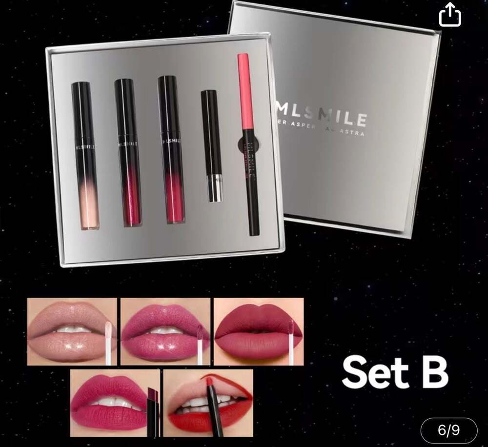 MLSMILE Set B 5-Piece Lip Makeup Kit with 4 Liquid Lip Glosses and Matching Lip